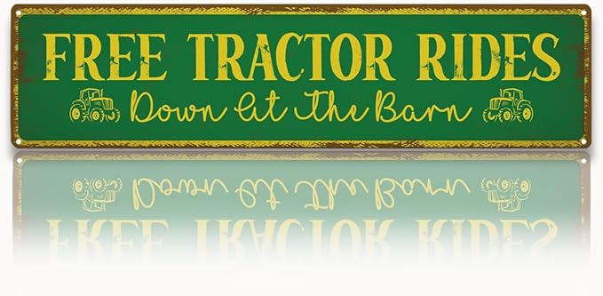 Free Tractor Rides Sign, Rusty Metal Tin Signs 15.8x4 inches, Ranch Decor, Farm Yard Decor, Barn Decors for Outdoor, Vintage Wall Decoration, Premium Quality Metal Aluminum Sign
