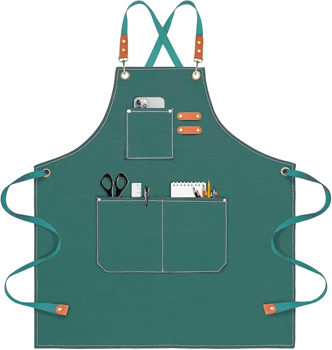 Chef Apron for Men Women Canvas Aprons with 3 Pockets Cross Back Resistant Work Apron for Cooking