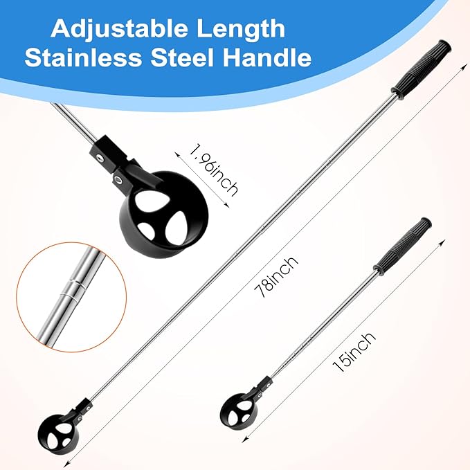 Lounsweer Egg Grabber for Chicken Eggs,15.7-76inch Extendable Stainless Steel Egg Picker Tool with (1pcs Extended Handle&1pair Non-Slip Gloves) for Picking from Coop Poultry Nest Farm Use (Blue)