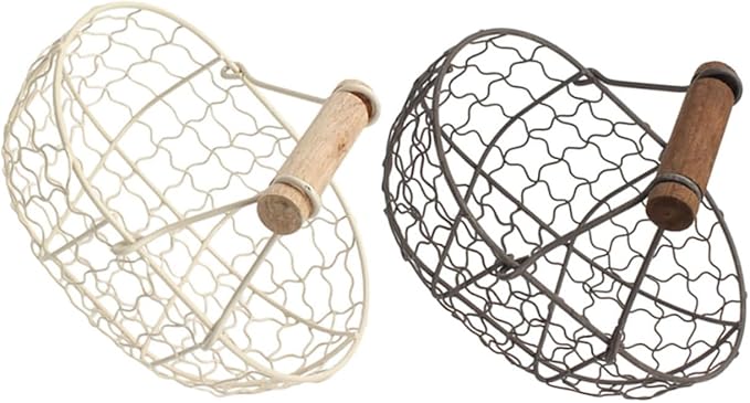 2pcs Retro Style Storage Basket Wooden Handle for Fruit Eggs and Snacks Compact Design for Organization Gray-Black and Colors