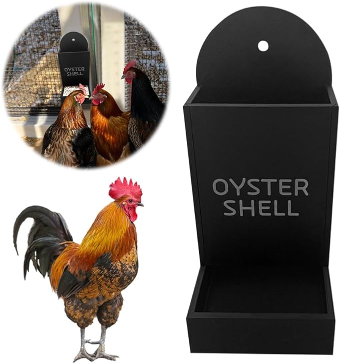 Chicken Oyster Shell and Grit Feeder, Hanging Chicken Feeder Trough, Oyster Shell Feeders for Chickens, Chicken Coop Accessories, Gravity Poultry Feeder, Automatic Chicken Feeders (Black)