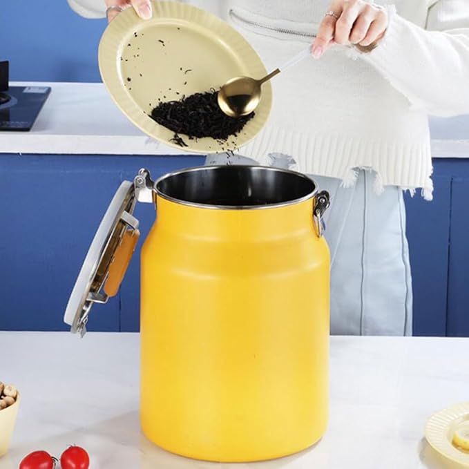 Stainless Steel 8l Rice Storage Bucket Airtight Sealed Grain Container Household Kitchen Food Storage Bin