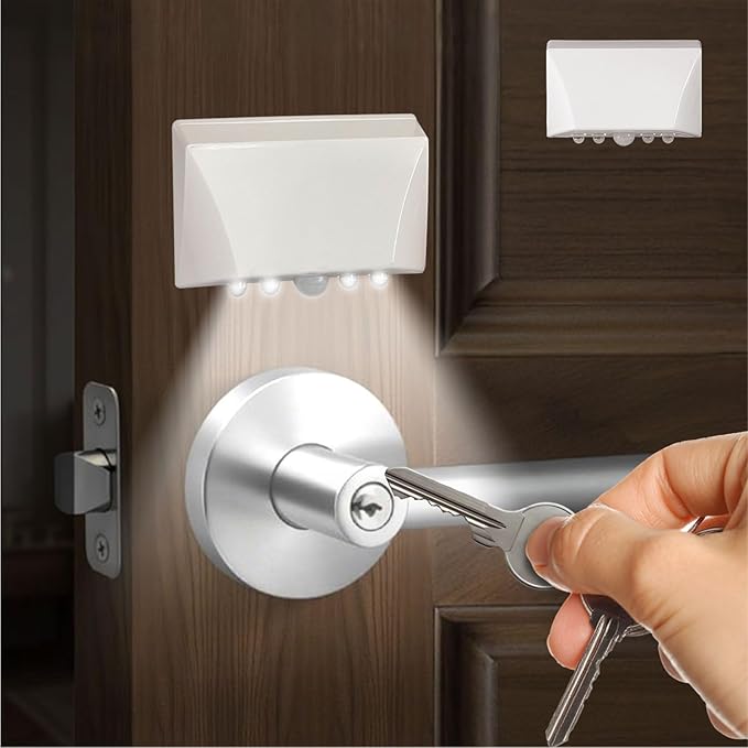 White Motion Sensor Keyhole Light - Automatic on/Off Infrared LED, Suitable for Front Doors, corridors, Stairs in The Dark | 3-Way Installation（Magnetic Suction、Adhesive and Screw）