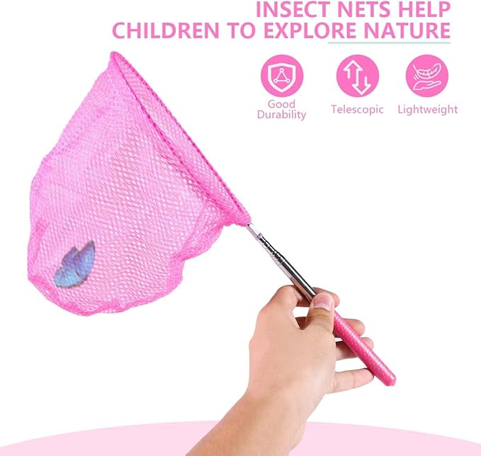 7-Piece Colorful Telescopic Kids Fishing Net Butterfly Net Catching Insects Bugs Beach Toys for Kids Outdoor Playing