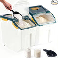 RUIAN 2Pcs Large Flour Storage Container Bin 50Lb Airtight Rice Storage Containers with Wheels Seal Locking Lid, BPA Free with Measuring Cup&Scoop for Flour, Rice, Grain 100LBS Total (Blue)