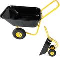 Dual Wheel Garden Wheelbarrow,Heavy Duty Yard Cart with 10“/15" Pneumatic Tires, Rustproof Poly Tray & Steel Handle, 300 lbs Capacity Utility Cart for Lawn, Farm, and Landscaping (Yellow+Black-10“)