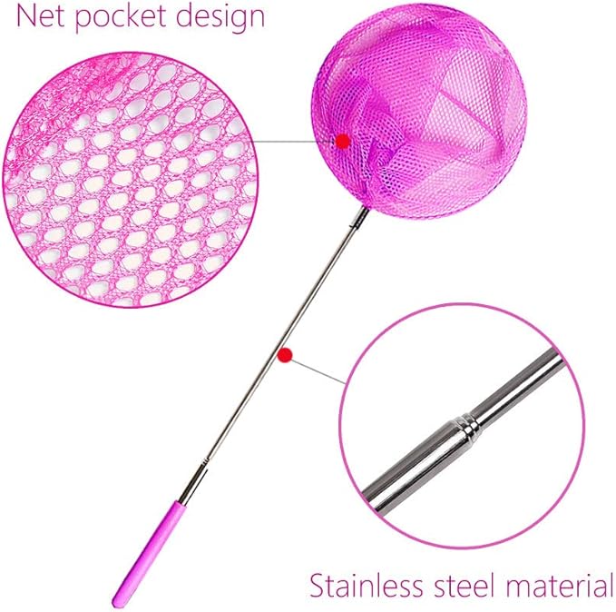 TSYAN Telescopic Butterfly Net, Perfect for Catching Bugs Insect Small Fish,Outdoor Tools Colorful Extendable up to 34" for Kids (6Pack)
