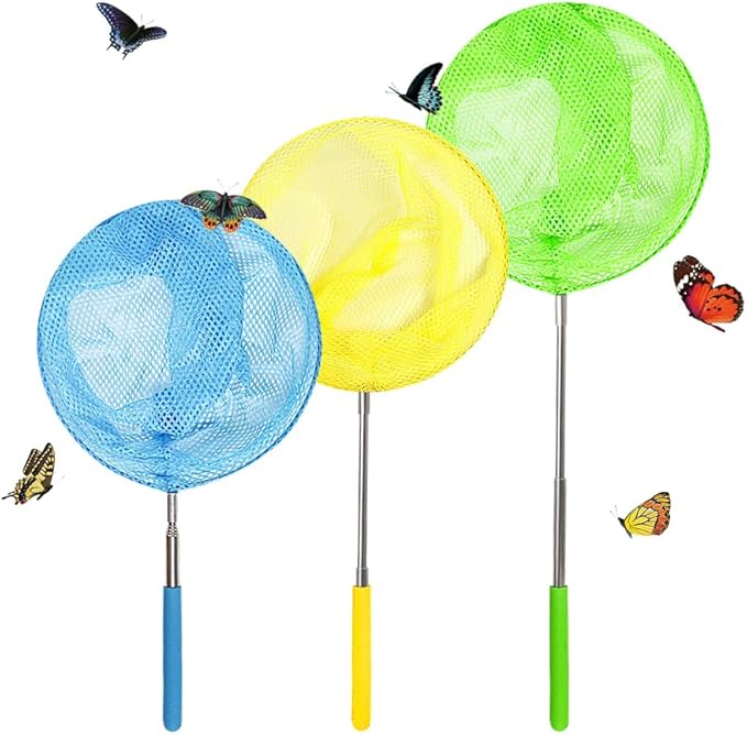 TSYAN Kids Telescopic Butterfly Fishing Nets for Kids Catching Insect Net Outdoor Tools for Catching Bugs Fish Insect Ladybird, Extendable 34 Inches and Anti Slip Grip (3Pcak)
