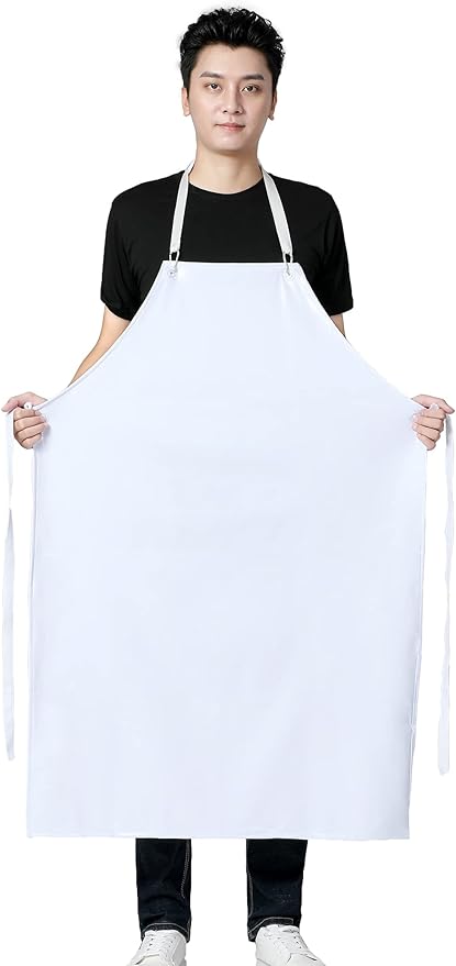 Unisex Waterproof Rubber Vinyl Apron - Oil Chemical Resistant Work Apron with Adjustable ties for Dishwashing,Kitchen,Cleaning,Butcher,Food Industrial MD006-whitethick