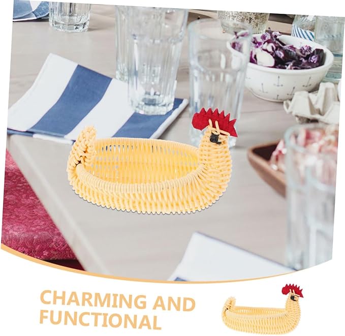 SUPVOX Animal Shaped Woven Basket Decorative Egg Holder for Easter Charming Farmhouse Fruit Basket for Kitchen Living Room Bedroom Fun Cartoon Chicken Design Versatile Storage