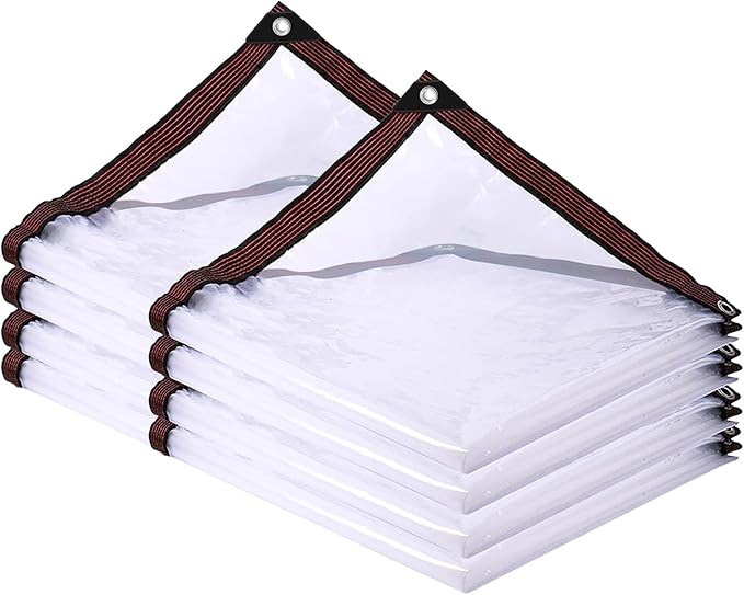 Clear Tarp Waterproof with Grommets 10x12-2Piece,Heavy Duty PVC Vinyl Tarps Cover,Transparent Tarpaulin Large (Small) for Outdoor/Camping/Plant/Garden/Chicken Coop/Cat Litter