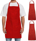 Will Well Kitchen Apron for Men and Women - 33" x 27" Oil-and-Water-Resistant with Adjustable Neck Strap and 38" Waist Ties for a Snug Fit, Lightweight with 2 Front Pockets - 2-Pack, Red