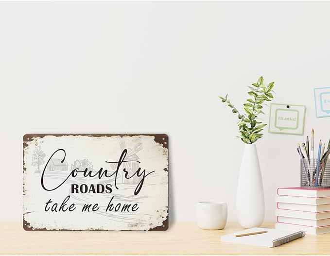 Country Roads Take Me Home Wall Decor, Vintage Country Roads Aluminium Plate Signs, Metal Signs Western Rustic Decor for Home Farmhouse, Housewarming Gifts