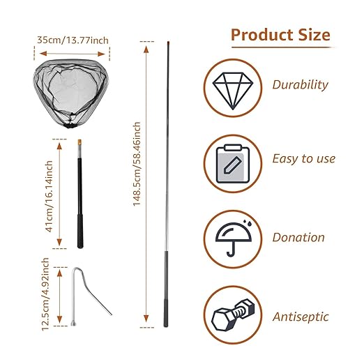 4 Pcs Poultry Catcher Kit, Stainless Steel Chicken Grabber Pole & Net for Birds with Alloy Handle Fishing
