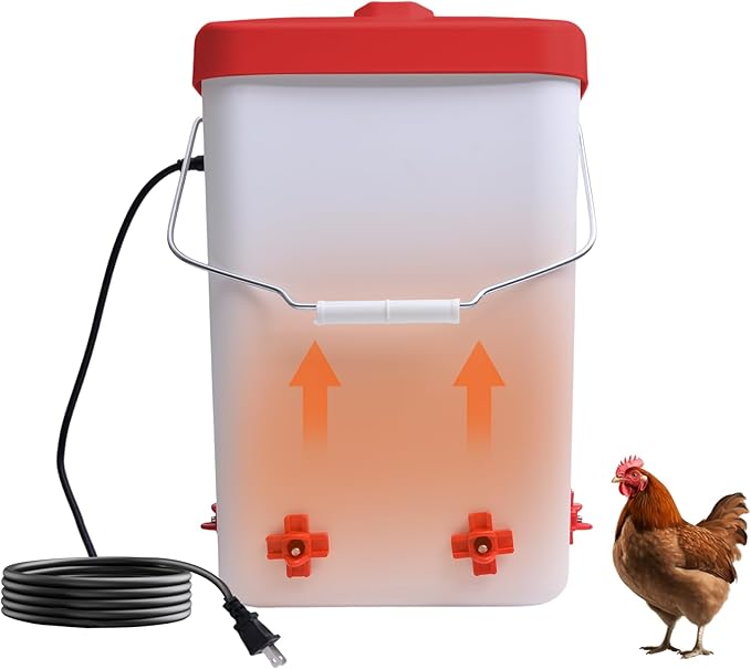 Heated Chicken Waterer 3 Gallon Poultry Water Heater with 4 Nipples Freeze Proof Chick Waterer Heater for Winter Chicken Turkey Pigeon Goose