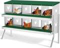 Metal Chicken Nesting Boxes, Heavy-Duty Galvanized Steel Egg Laying Box with 10 Compartments, Rustproof, Easy to Install & Clean, Wall-Mountable Design for Poultry Coops- Green with Stand