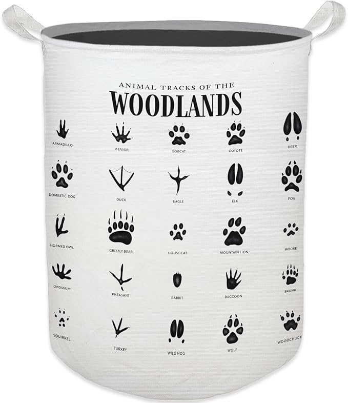 Kids Laundry Basket, Animal Tracks of the Woodlands Laundry Basket Hamper Waterproof Collapsible Storage Bin Organizer for Bedroom Bathroom Boys Girls Kids Nursery Toddler Room Clothes Toys