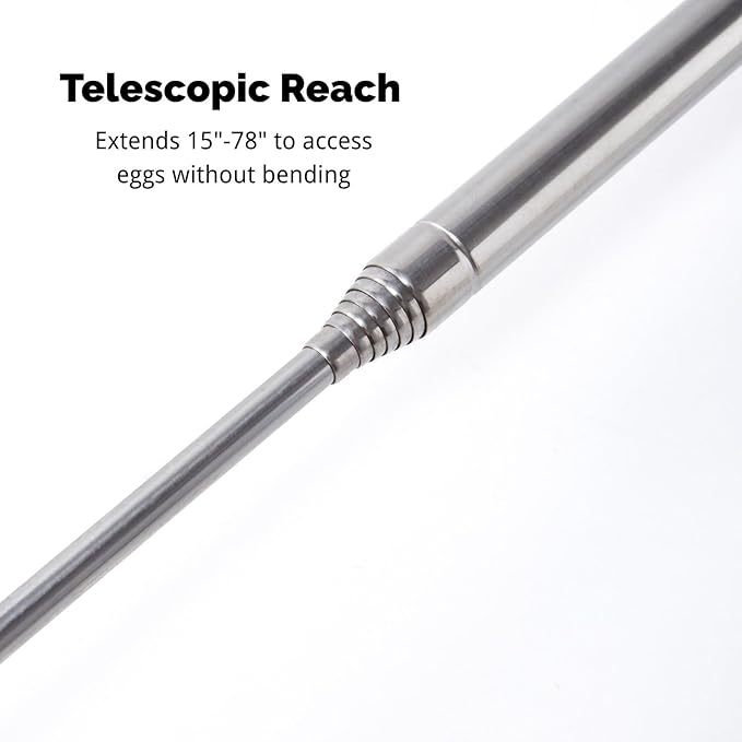 Egg Grabber for Chicken Eggs – Extendable Stainless Steel Egg Picker Tool, Lightweight Telescoping Egg Collector for Coop, Poultry Nest, and Farm (15"–78")