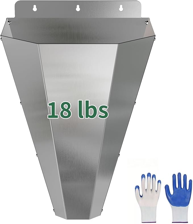 Large Chicken Cone for Butchering, Stainless Steel Kill Cone with Safety Gloves, Flat-Back Design, for Killing and Processing Chickens, Ducks, Turkeys & Poultry up to 18 lbs (Silver)