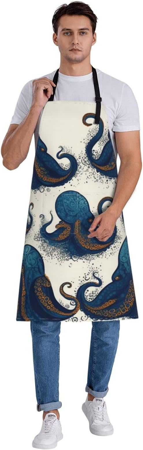 Aprons for Women with Pockets Waterproof Apron Adjustable Bib Turquoise Blue Gold Marble Apron Chef Apron