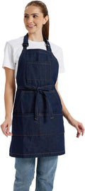 Chef Apron for Men Women with Large Pockets, Adjustable Denim Apron for Cooking, Baking, Gardening
