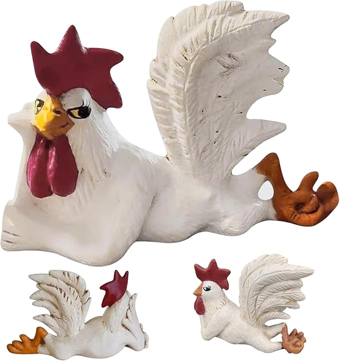 White Rooster Statue | Rustic Farmhouse Table Sculpture with Unique Posture, Charming Figurine for Kitchen, Mantel, or as a Festive Housewarming Gift