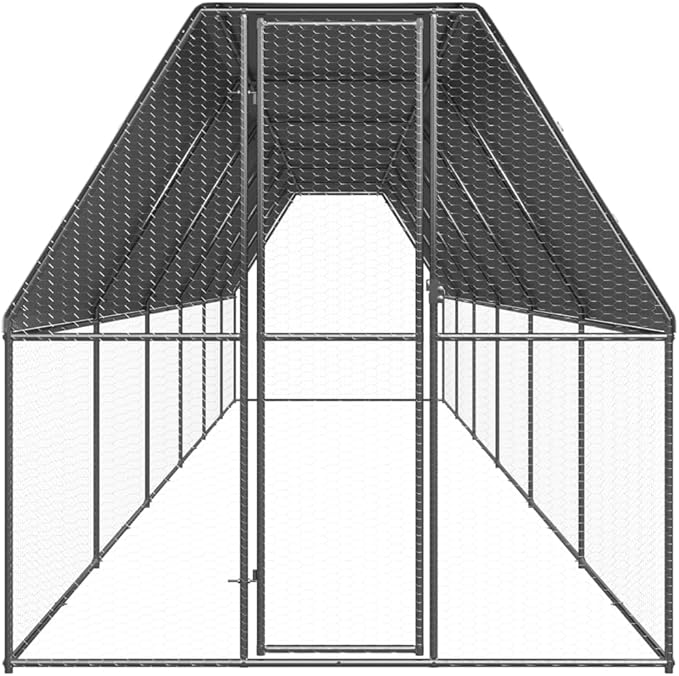 Large Galvanized Pet Enclosure 78.7 in Silver Outdoor Dog Kennel with Lockable Gate Durable UV Shield Chicken Coop or XL Dog Crate for Backyard Farm Garden