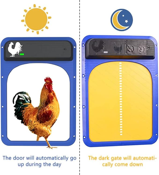 Automatic Chicken Coop Door Opener,Auto Chicken House Door with Light Sensor,Battery Powered Chicken Door for Small Poultry,Waterproof Electric Chicken Gate Opener for Safe Chicken Rearing (Red)