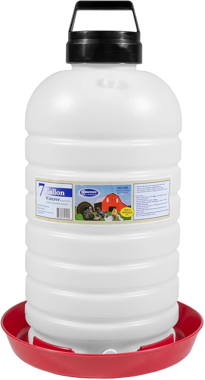 FARM-TUFF Hanging Chicken Waterer, 7 Gallon Capacity - Durable BPA-Free Plastic Poultry Fountain with Top Fill Design - Automatic Water Dispenser for Chickens, Ducks, Turkeys & Game Birds