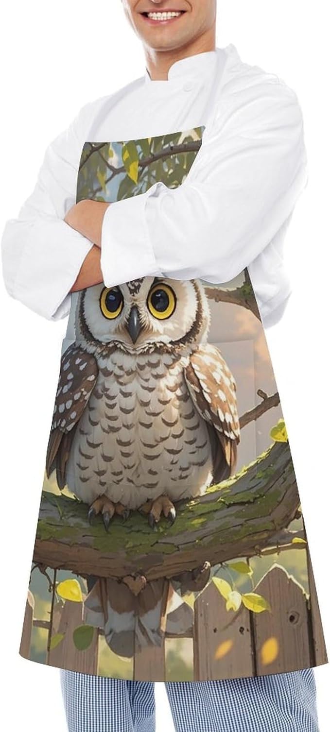 Waterproof Apron Adjustable Bib Aprons with Pockets Orange Cat Sleeping Apron Kitchen Aprons for Women Men
