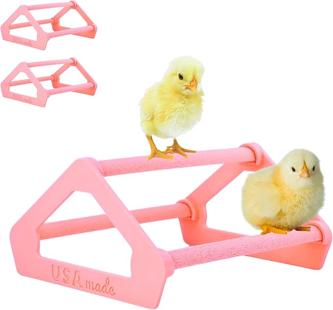 Roosting Perch for Baby Chickens, Chick Brooder Coop Training Toy Accessory, Easy Click Together Assembly, Durable Plastic, Mix and Match Colors, USA Made (Pink, 3 Pack)