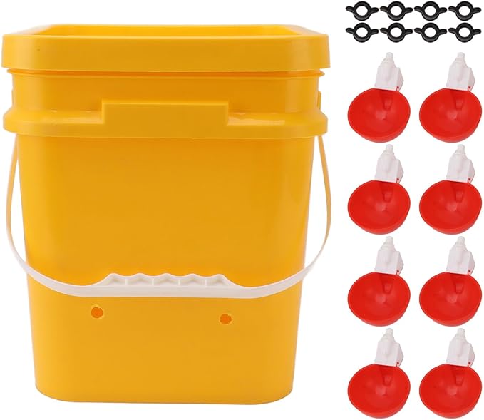 GLOGLOW Automatic Chicken Waterer Bowl, Durable Plastic with Gravity System, 12L Drinker for Chickens, Ducks and Other Poultry (Bucket + Big Red Bowl + Black Screws)
