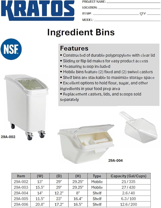 Mobile Ingredient Bin - 27 Gallon/430 Cup Capacity - Holds Up To 191 lbs. of Sugar or 129 lbs. of Flour - NSF (29A-003)