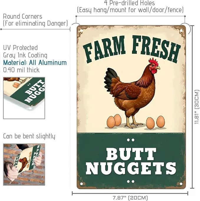 Chicken Coop Accessories Metal Signs -Chicken Coop Tin Signs Farm Fresh Butt Nuggest 8x12 Inch