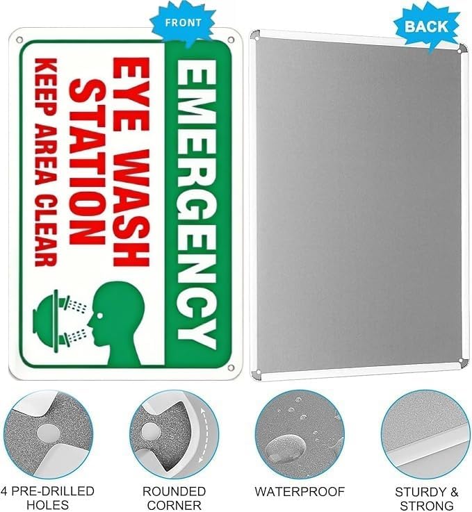 Eye Wash Station Metal Sign – 12×8 Inch Rust-Free, Weatherproof, Scratch-Resistant & Fade-Resistant – Pre-Drilled Holes for Easy Mounting in Laboratories, Factories, or Warehouses