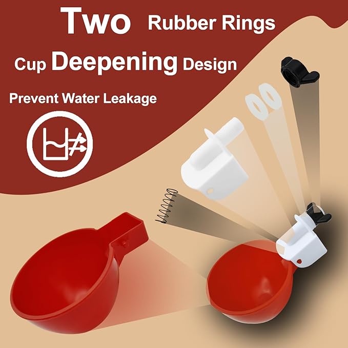 Automatic Water Cup Repair Kit - 10-Piece Set with Springs, Nuts, Plugs & Gaskets for Red/Blue Chicken Waterer Cups