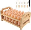 Egg Holder, 2 Tier Egg Holder Countertop, Bamboo Egg Organizer and Storage for Gathering 48 Fresh Eggs, Egg Stackable Stand Rack, Egg Basket for Kitchen Farmhouse
