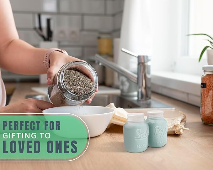 Comfify Mason Jar Salt & Pepper Shakers – Aqua Blue Ceramic – Rustic Shabby Chic Kitchen Decor