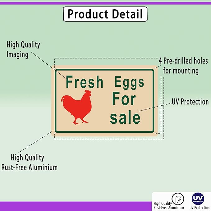 Farm Fresh Eggs for Sale Metal Sign, Farmhouse Chicken Coop Wall Decor Aluminum material，8x12 Inch, Weatherproof,2Pack