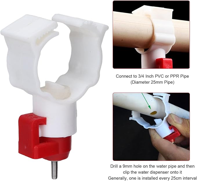 Chicken Waterer Nipples, Durable Steel Ball Valve, Automatic Drinking Spout, Clip 25mm Pipe, Farm Waterer for Chickens, Ducks, Geese, Poultry Drinking System, Farm