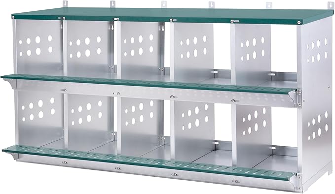 3/4/6/8/10 Holes Chicken Nesting Box for Chickens Hens Ducks, Metal Nesting Boxes for Chickens Wall Mount Egg Laying Nesting Boxes for Chicken (Green, 10 Compartment)