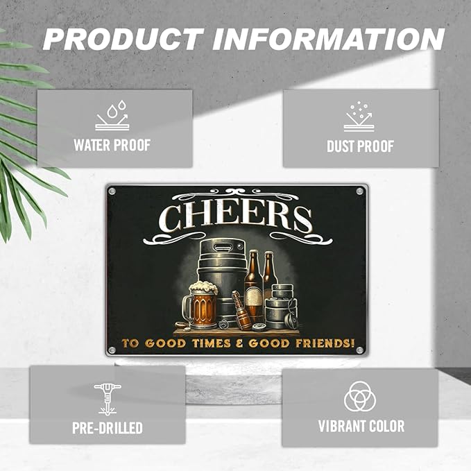 Bar Wall Sign Cheers To Good Times And Friends Vintage Metal For Home Pub Man Cave Beer Decor 12 x 8 Inch Indoor Aluminum Kitchen Art Outdoor