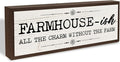 Country Style Wood Decor, Farmhouse-ish Sign, Framed Wooden Wall Plaque, Rustic Home Decor for Living Room Kitchen, All the Charm without the Farm Sign 9.5x3.1x1 inches