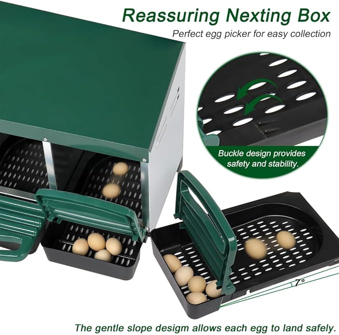 Nesting Boxes for Chickens - Egg Laying Boxes for Hens with Removable Trays and Roll Out Egg Collection - 1/2/3 Hole Wall Mount Laying Boxes for Hens, Metal Material - Durable,1
