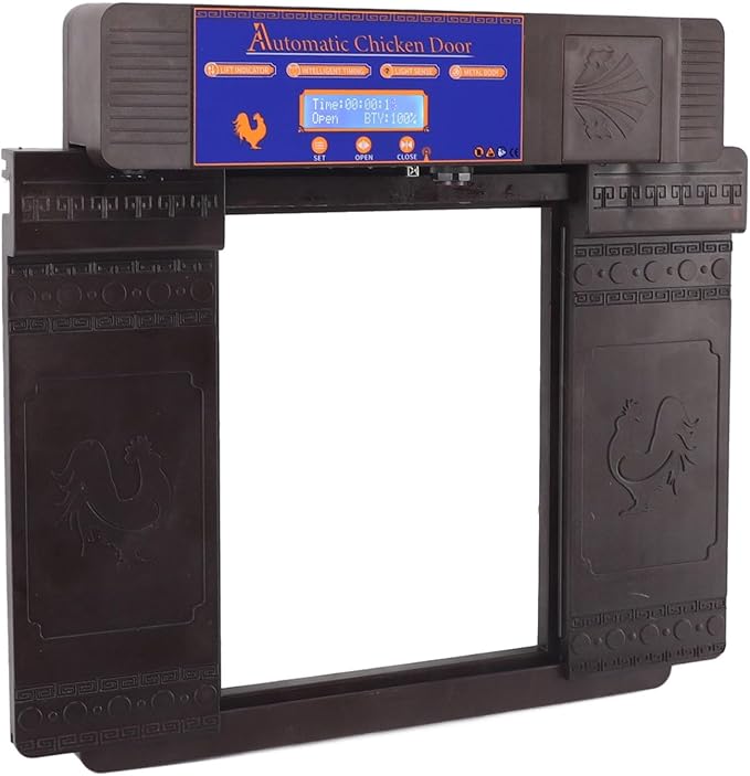 Solar Automatic Chicken Coop Door Professional Infrared Prevents Pinch Multi Modes Auto Coop Door with Timer Light Sensor and Remote Control for Chicken Duck Goose Poultry Plastic (Dark Brown)