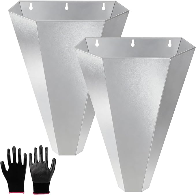 Chicken Cone, Galvanized Steel Poultry Restraining Cone with Safety Gloves, for Chickens, Broilers, Roasters, and Turkeys Up to 15 Pounds, Flat-Back Design, Easy to Clean (2 Pack)