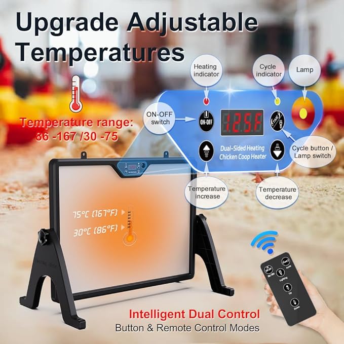 Dual-Sided Chicken Brooder Heater Plate- 16.5" x 12 "Chicken Coop Heater, Adjustable Temperature, 360° Angle, Remote Control, Energy-Efficient & Safe Heating Panel for Chicks, Pets