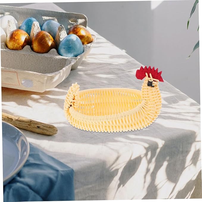 SUPVOX Animal Shaped Woven Basket Decorative Egg Holder for Easter Charming Farmhouse Fruit Basket for Kitchen Living Room Bedroom Fun Cartoon Chicken Design Versatile Storage