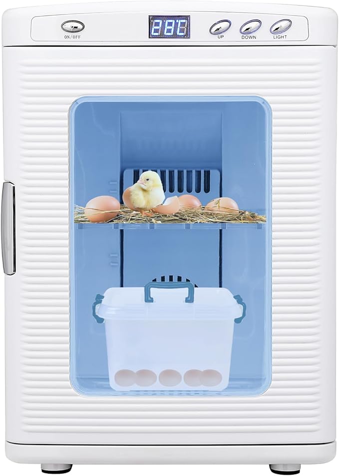 25L Egg Incubator for Hatching Eggs, Digital Reptile Incubator with Intelligent Temperature Control 10–60°C, Portable Chicken Quail Turtle Egg Hatching Incubator with LCD Display, White