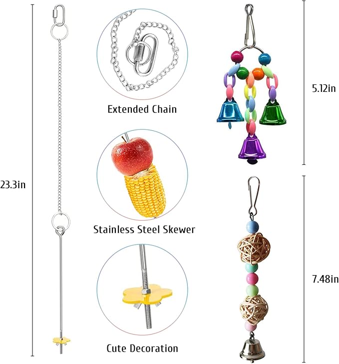 BNOSDM 5 Packs Chicken Xylophone Toy for Hens Chicken Mirror Toy with Bell Chicken Coop Toys and Accessories Veggies Skewer Fruit Holder Vegetable Hanging Feeder for Chicks Hens Roosters